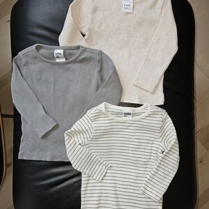 Kids Long Sleeve Shirts - Gray, Cream, and White 6-13mo